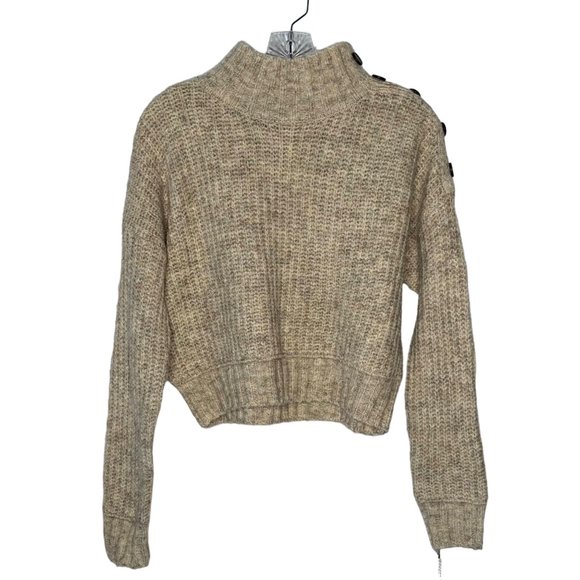 Jessica Simpson Sweaters - •SOLD•JESSICA SIMPSON Beige Mock Neck Button Accent Long-Sleeve Crop Sweater NWT